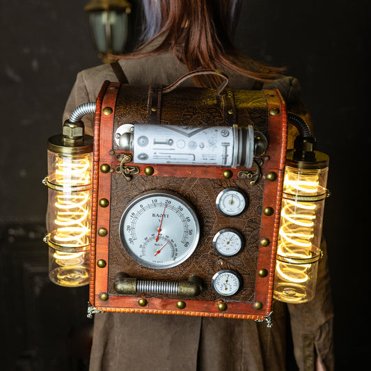 "Matchbox" Handcrafted Steampunk Backpack with Gauges & Lights