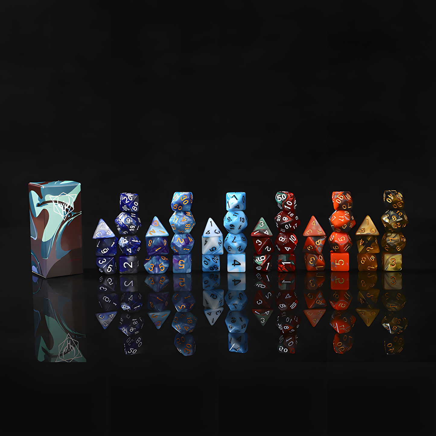 Fluid Gradient Polyhedral Dice Sets for RPGs & Tabletop Games