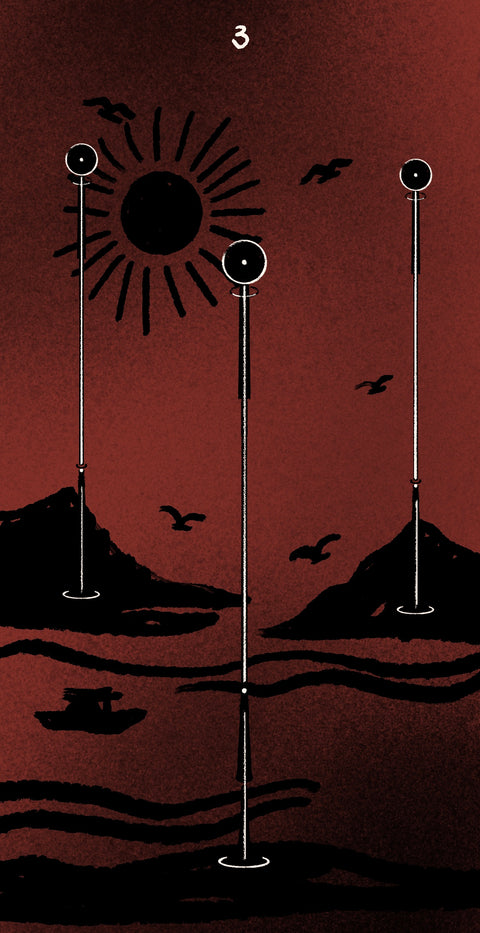 Dirty Red Tarot – Three of Wands