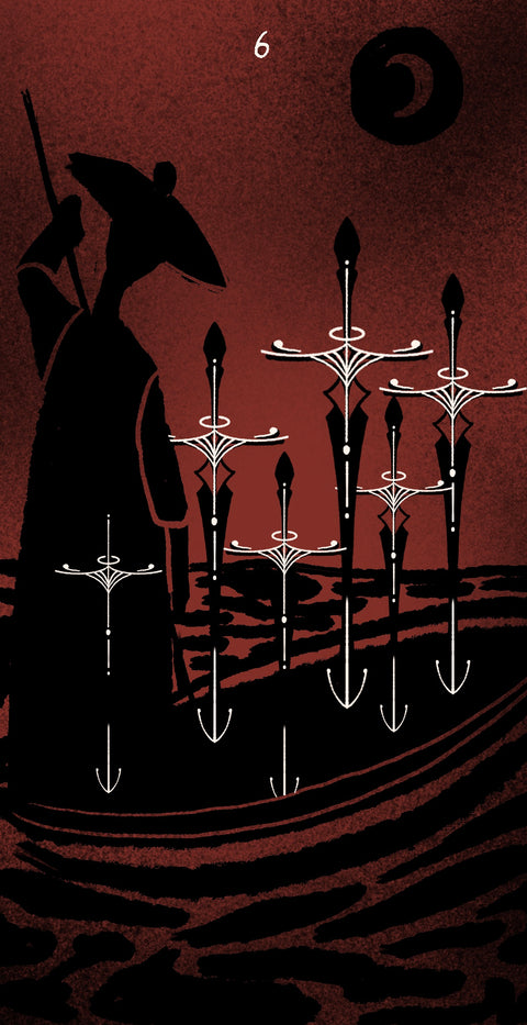 Dirty Red Tarot – Six of Swords