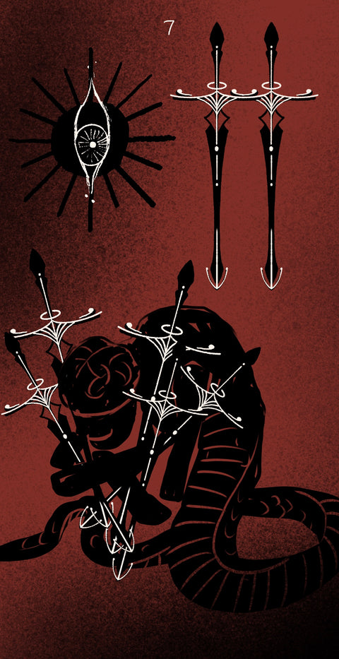Dirty Red Tarot – Seven of Swords