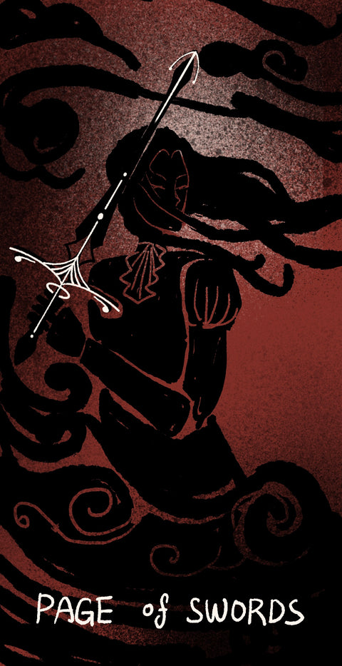 Dirty Red Tarot – Page of Swords