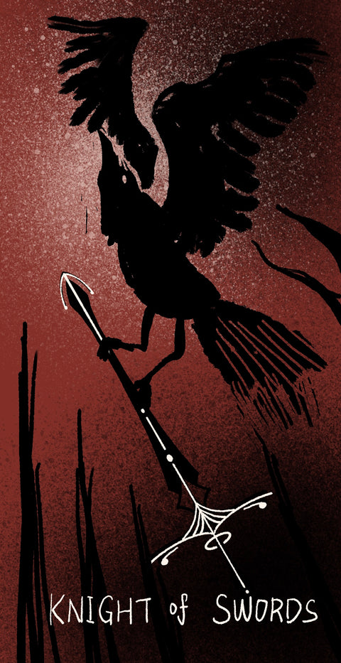 Dirty Red Tarot – Knight of Swords