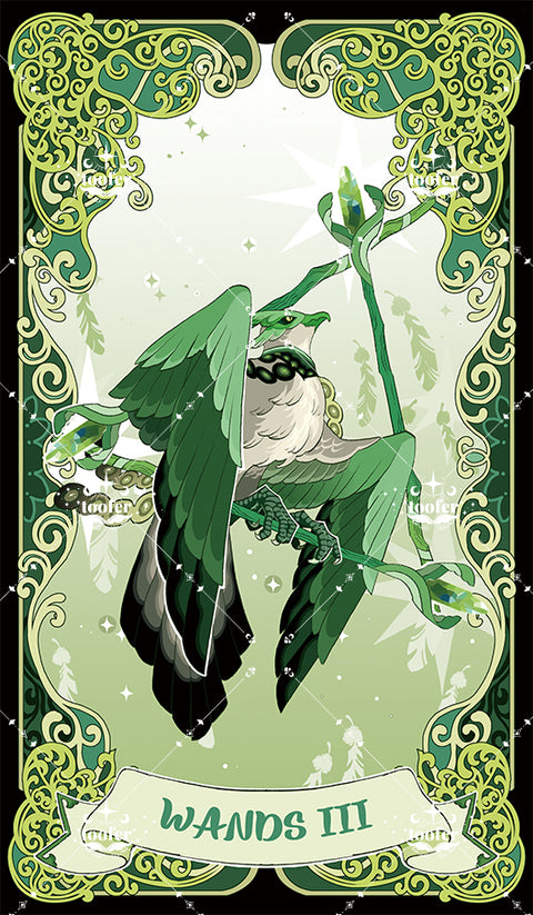 Green Trace Tarot – Three of Wands
