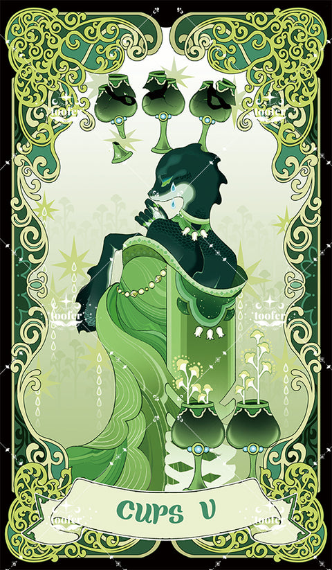 Green Trace Tarot – Five of Cups