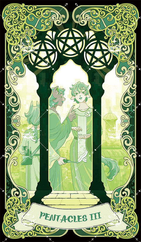 Green Trace Tarot – Three of Pentacles
