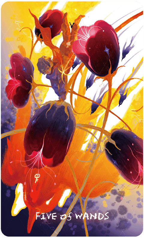 Lux & 78 Nocturnal Veils Tarot – Five of Wands