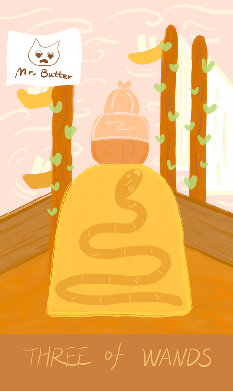 Mr. Butter Tarot – Three of Wands
