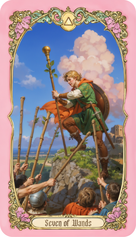 Renaissance Fantasy Tarot – Seven of Wands