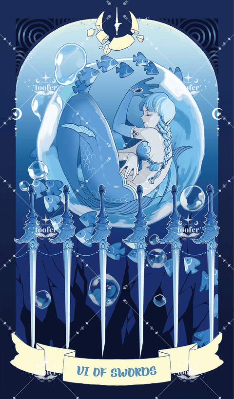 Sea in Moonlight Tarot – Six of Swords