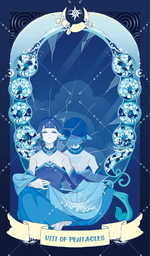 Sea in Moonlight Tarot – Eight of Pentacles