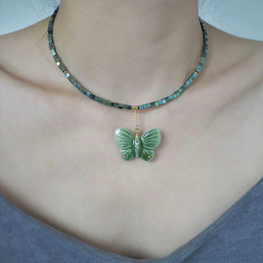 YIHE Ceramic Necklace "Green Butterfly"