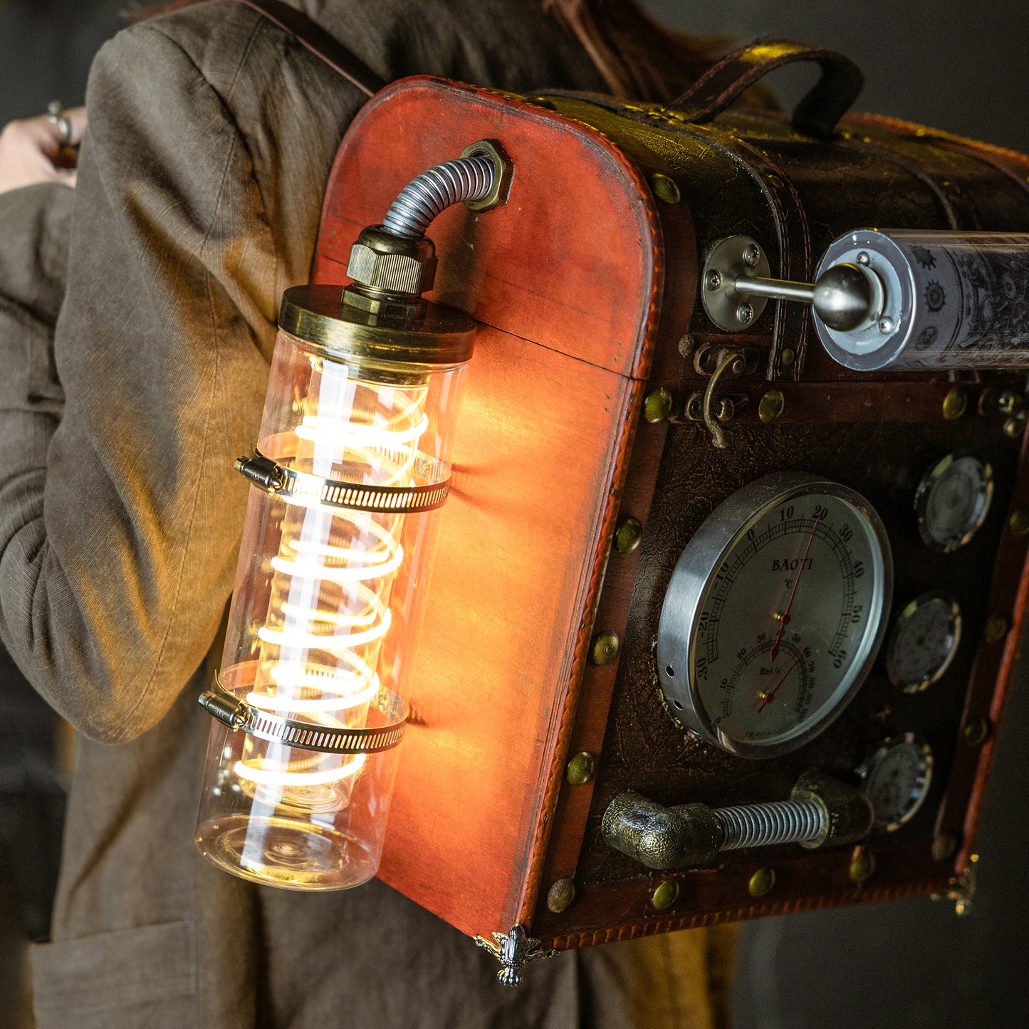 "Matchbox" Handcrafted Steampunk Backpack with Gauges & Lights