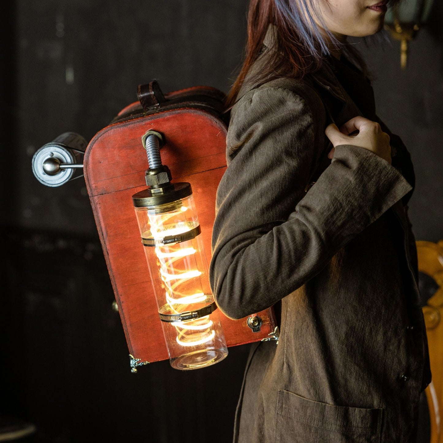 Steampunk Vintage Luggage Backpack | Dashboard Wooden Box Backpack