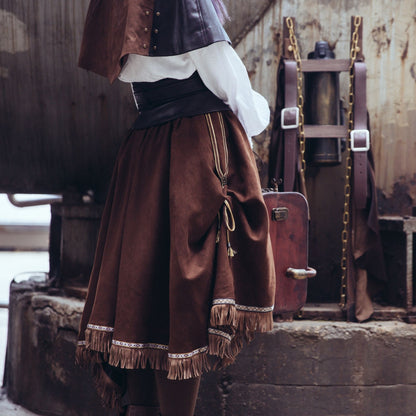 Steampunk vintage wooden travel suitcase