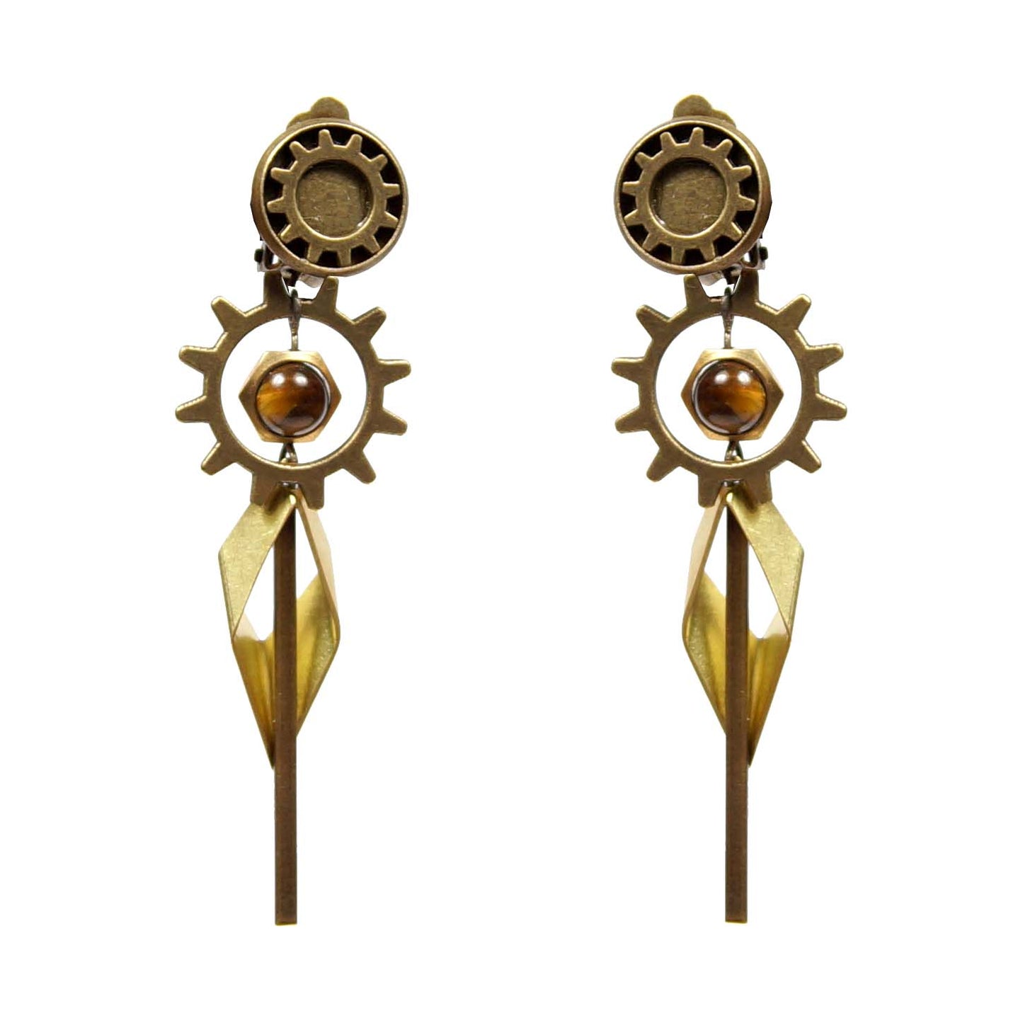 Tiger's Eyes Handcrafted Steampunk Drop Earrings