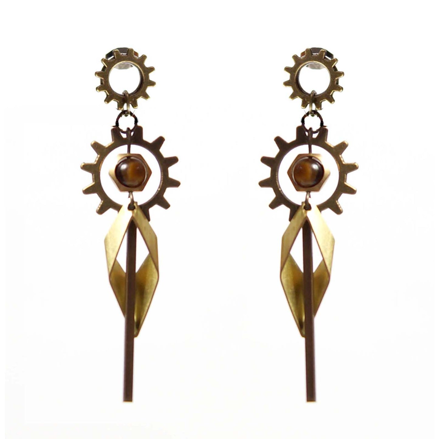 Tiger's Eyes Handcrafted Steampunk Drop Earrings