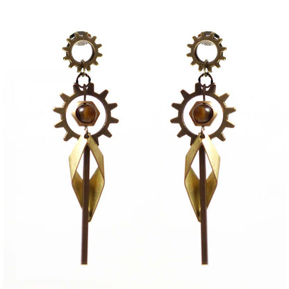 Tiger's Eyes Handcrafted Steampunk Drop Earrings