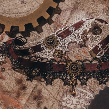 Steampunk Satin Ribbon Lace Choker (Burgundy)