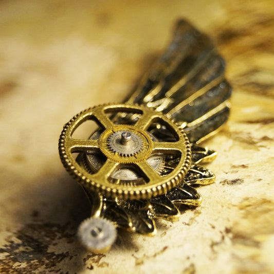 Winged Gear of Eternity Handcrafted Steampunk Metal Pin