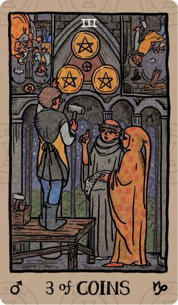 Akashic Eye Tarot – Three of Coins