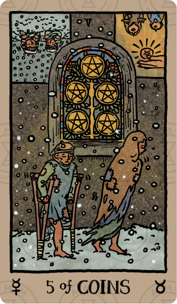 Akashic Eye Tarot – Five of Coins