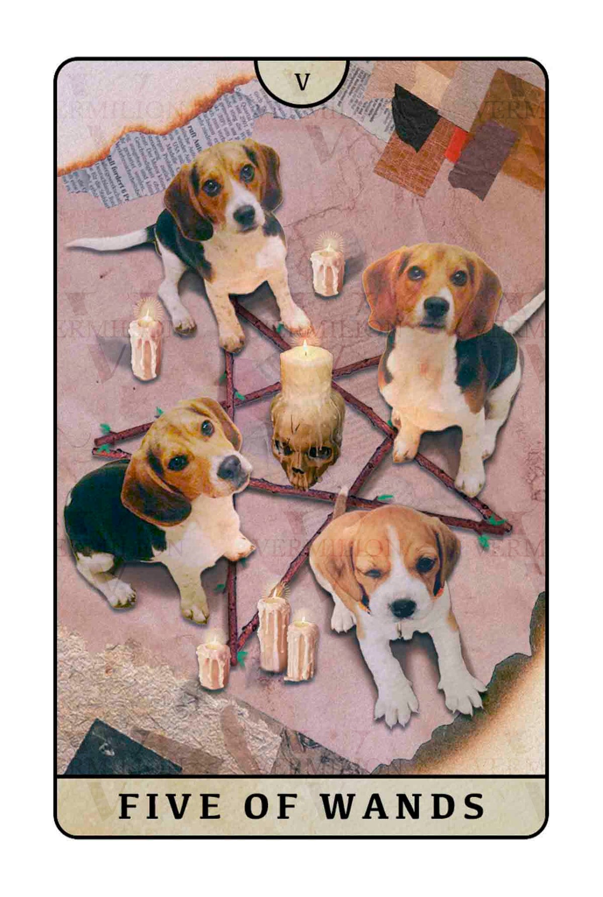 Beagle Dogs Tarot – Five of Wands