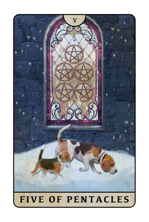 Beagle Dogs Tarot – Five of Pentacles