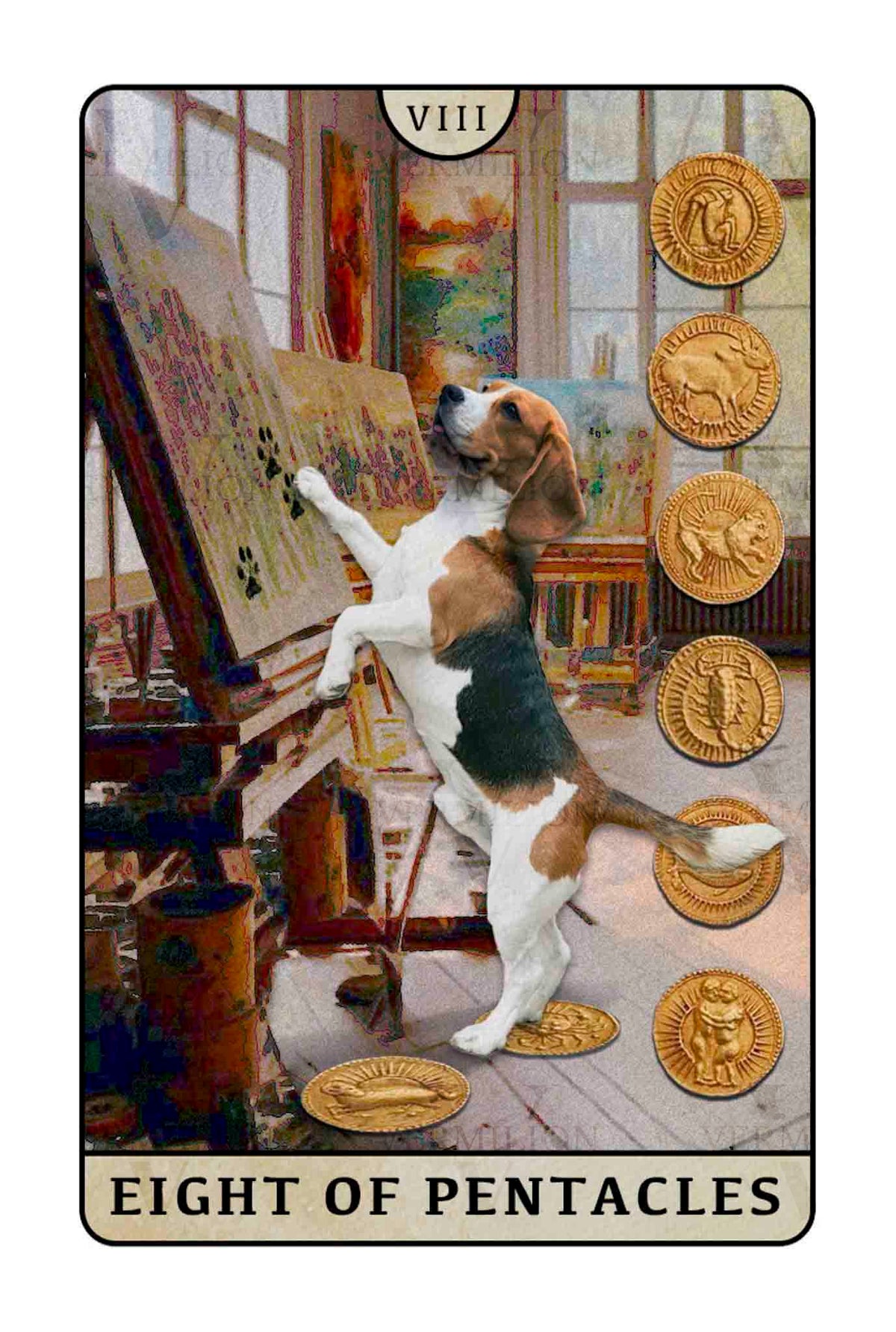 Beagle Dogs Tarot – Eight of Pentacles