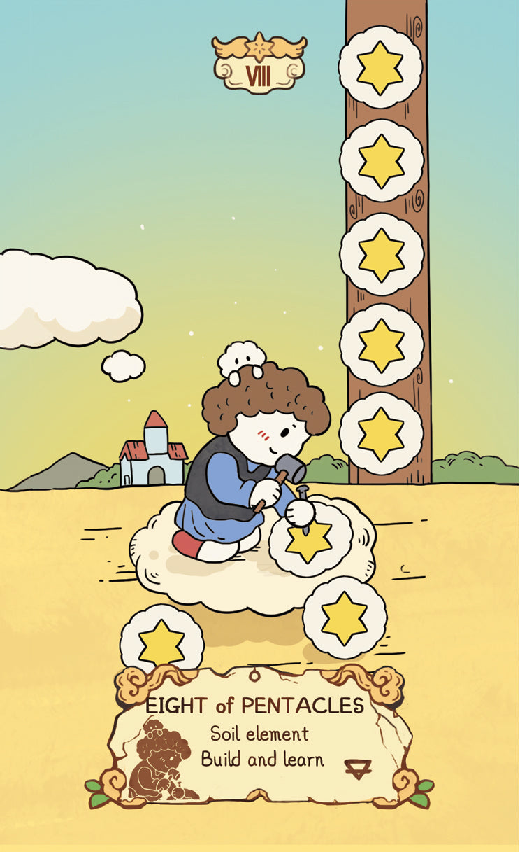 Cloud Rune Legend Tarot – Eight of Pentacles