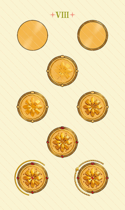 Dawn of Dreams Tarot – Eight of Pentacles