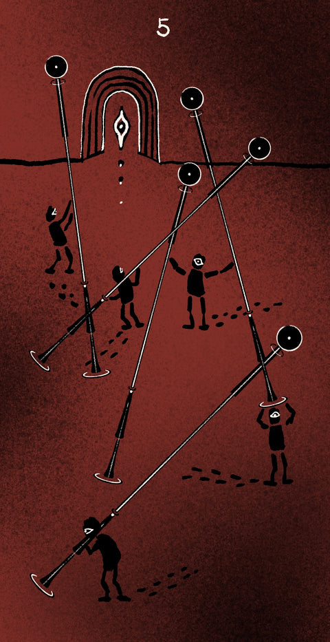 Dirty Red Tarot – Five of Wands