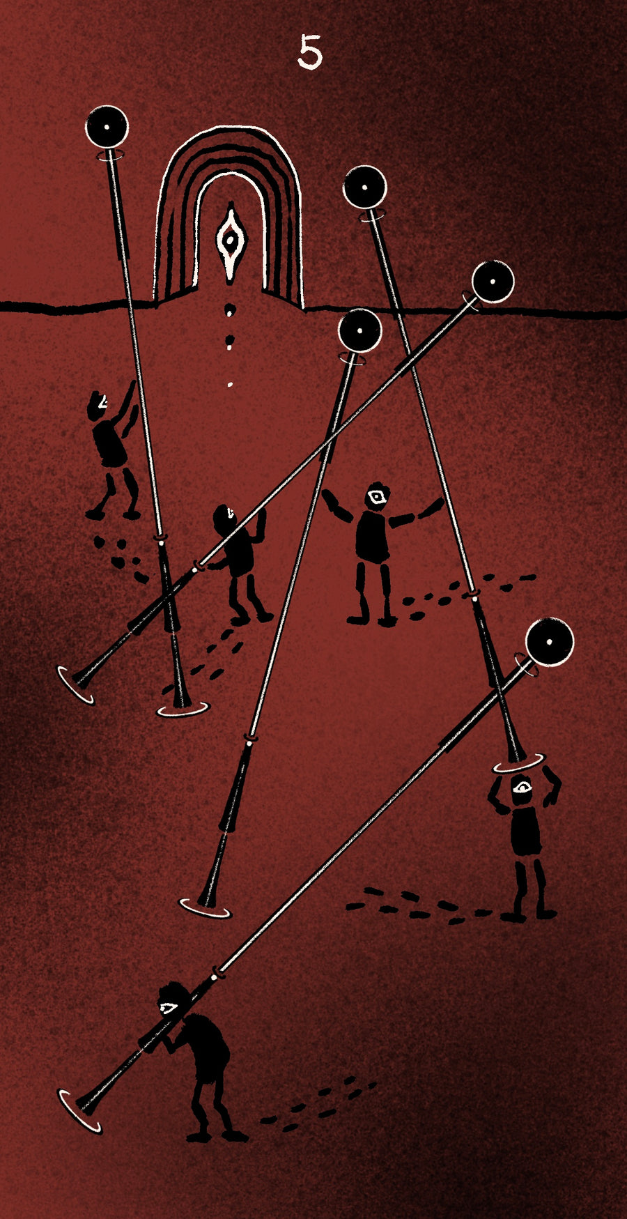Dirty Red Tarot – Five of Wands