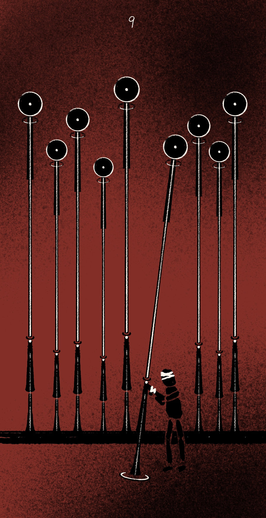 Dirty Red Tarot – Nine of Wands