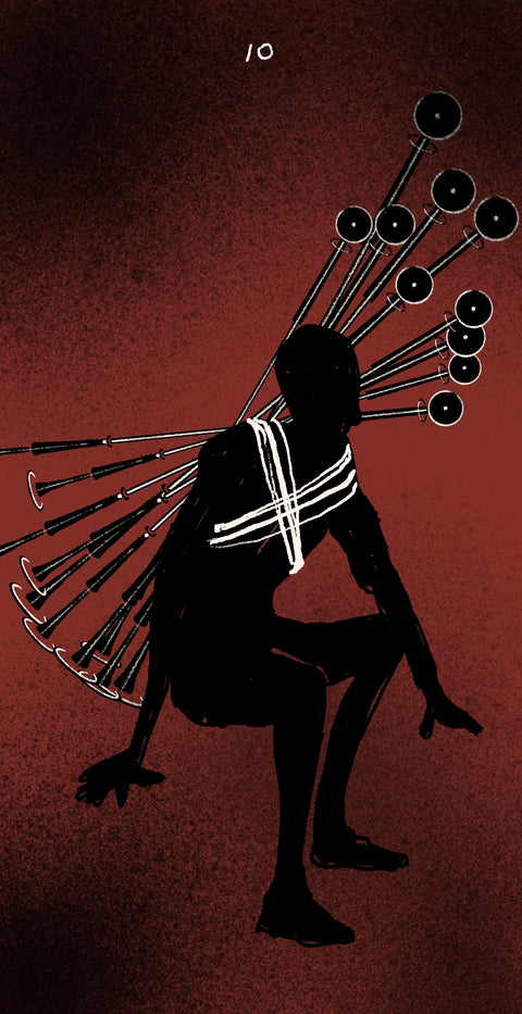 Dirty Red Tarot – Ten of Wands