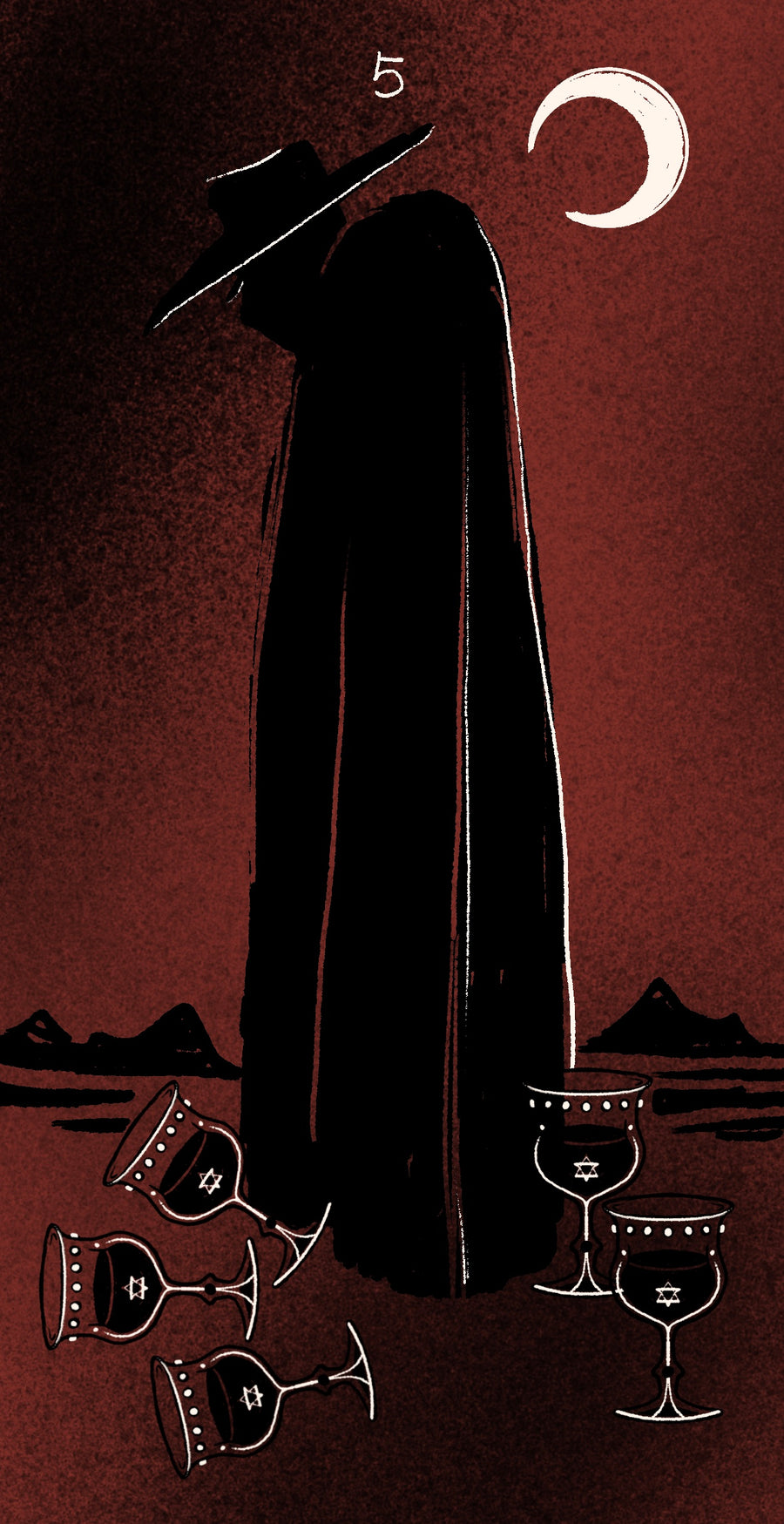 Dirty Red Tarot – Five of Cups