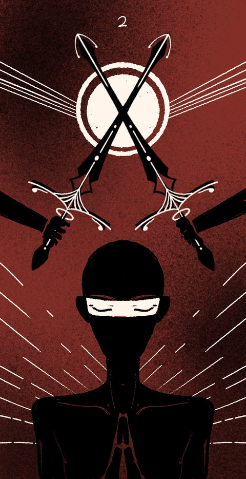 Dirty Red Tarot – Two of Swords