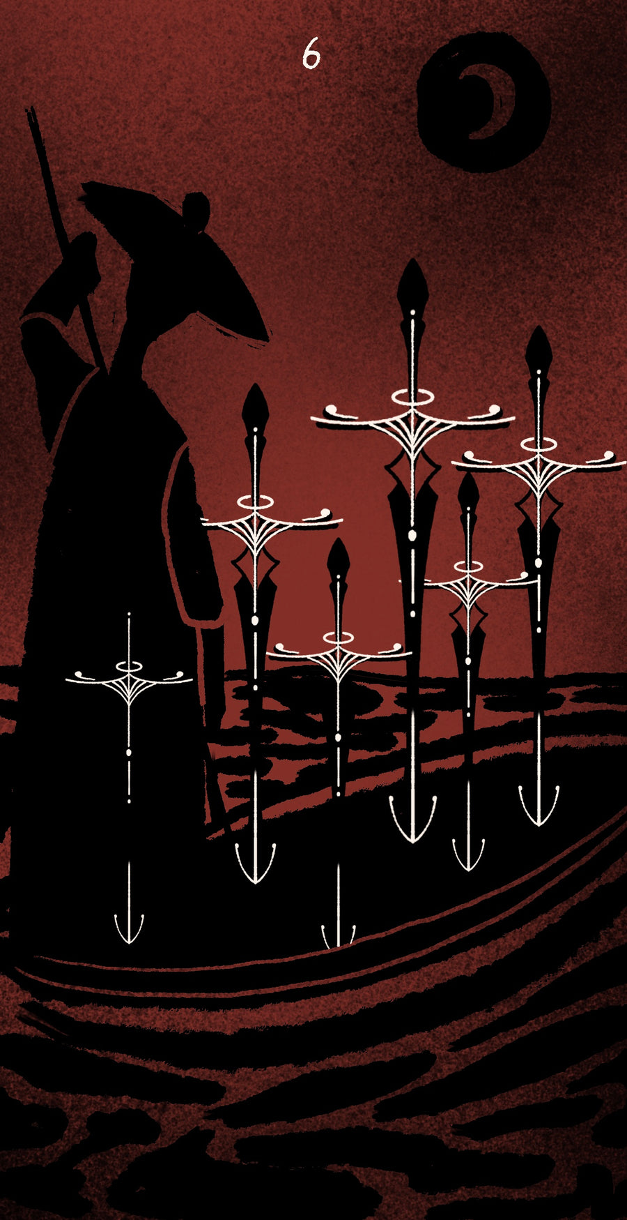 Dirty Red Tarot – Six of Swords