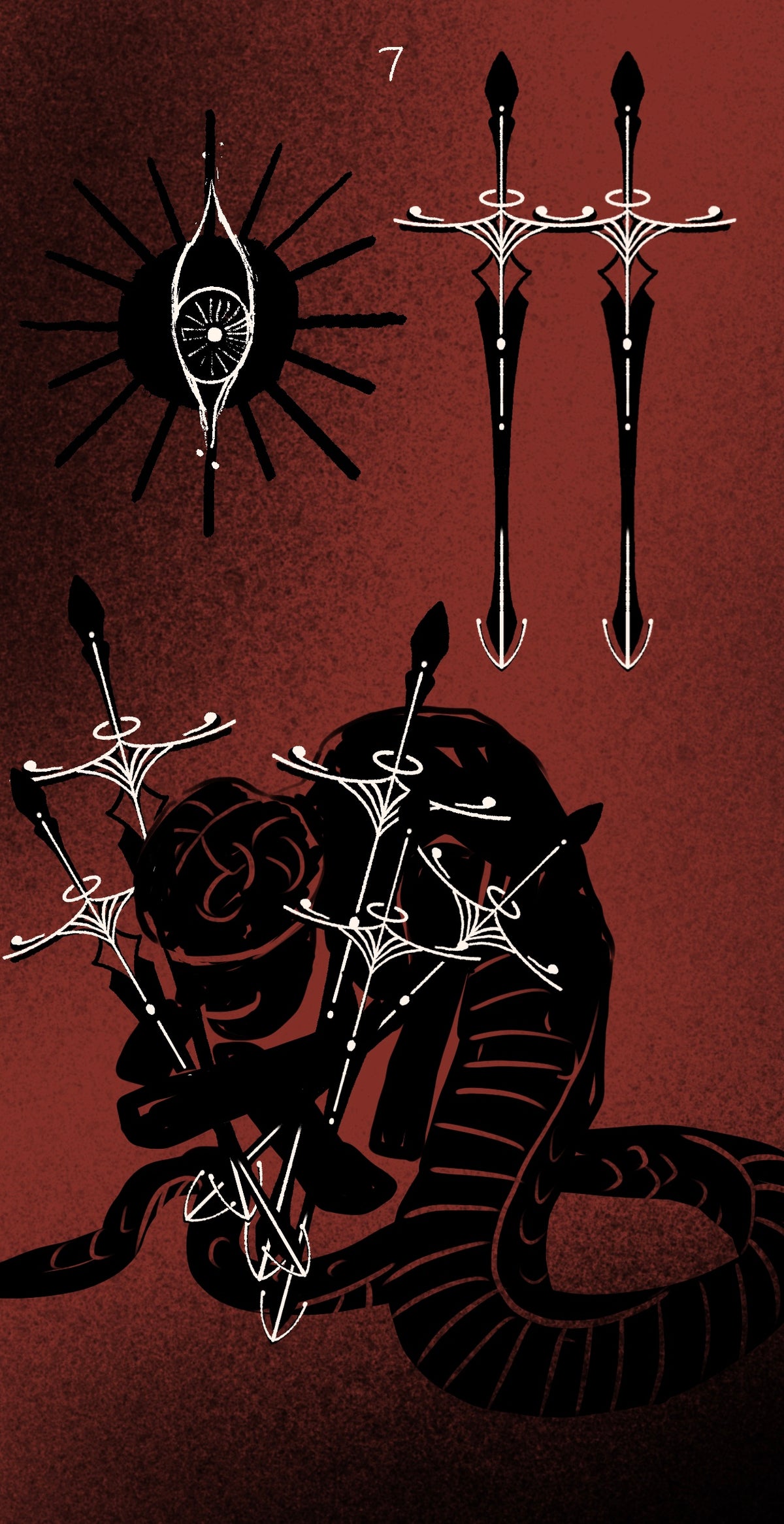 Dirty Red Tarot – Seven of Swords