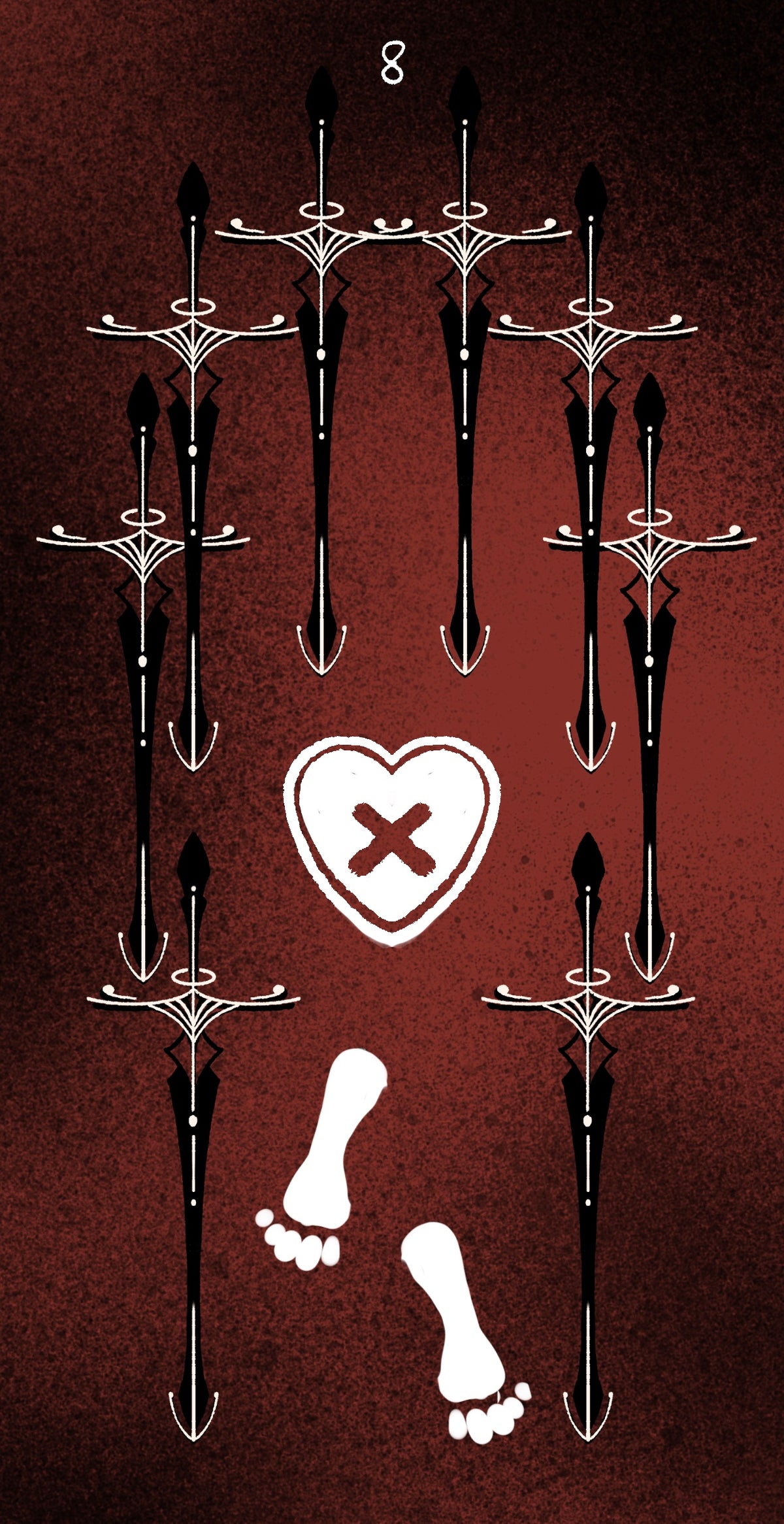 Dirty Red Tarot – Eight of Swords
