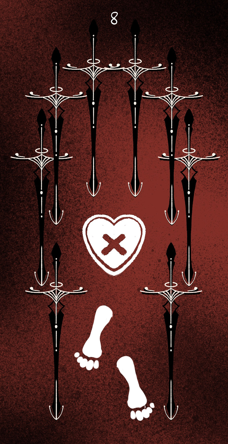 Dirty Red Tarot – Eight of Swords
