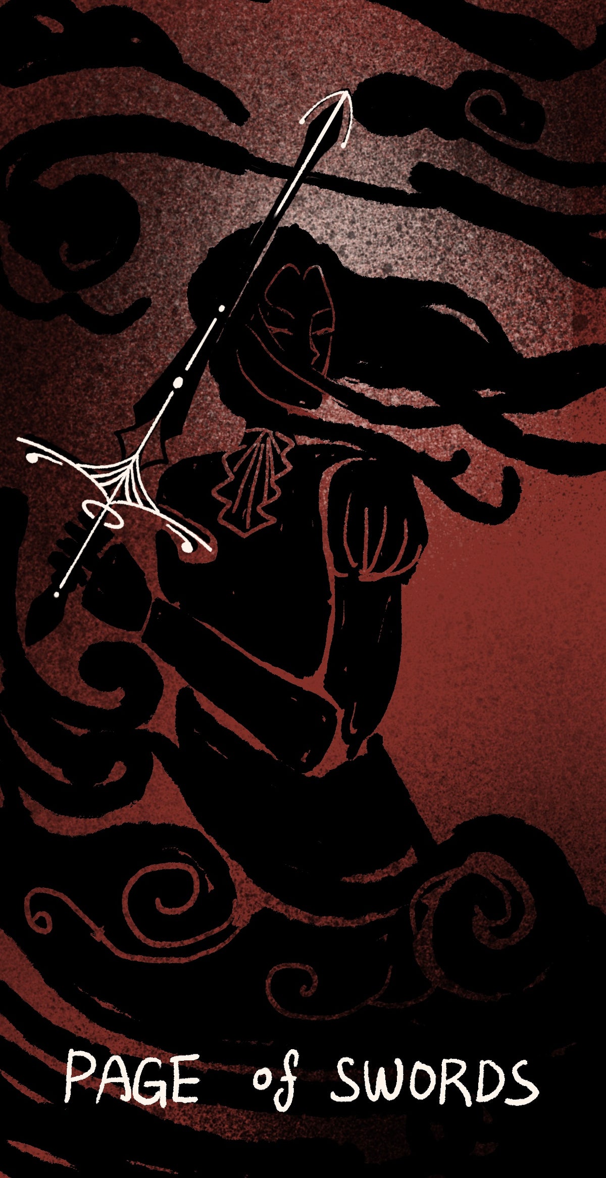 Dirty Red Tarot – Page of Swords