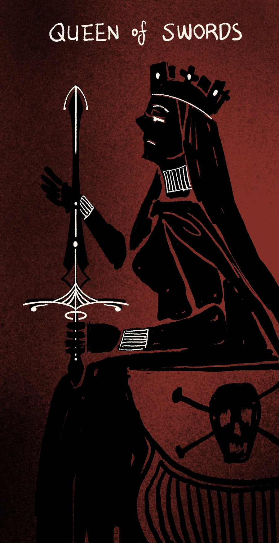Dirty Red Tarot – Queen of Swords