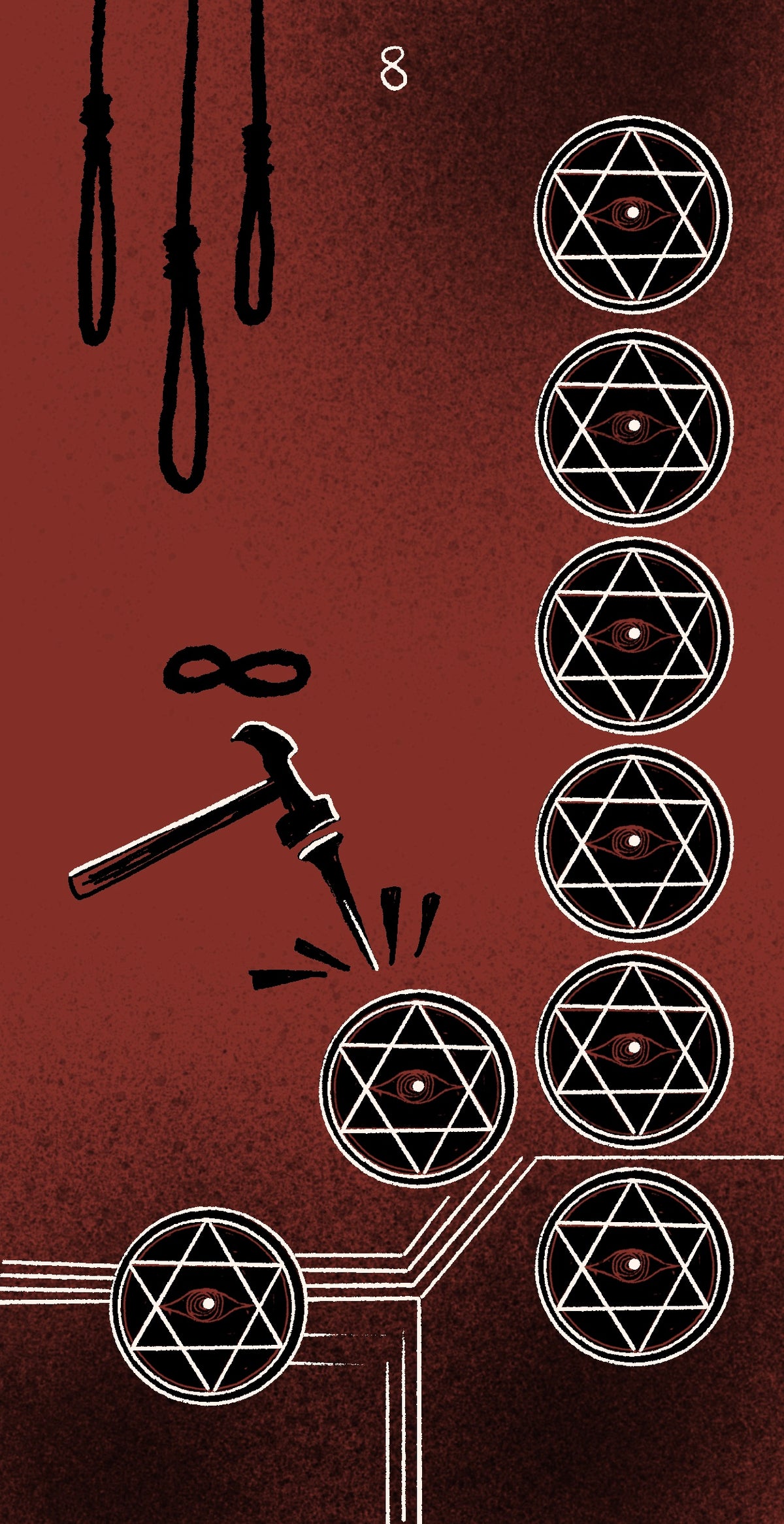 Dirty Red Tarot – Eight of Pentacles