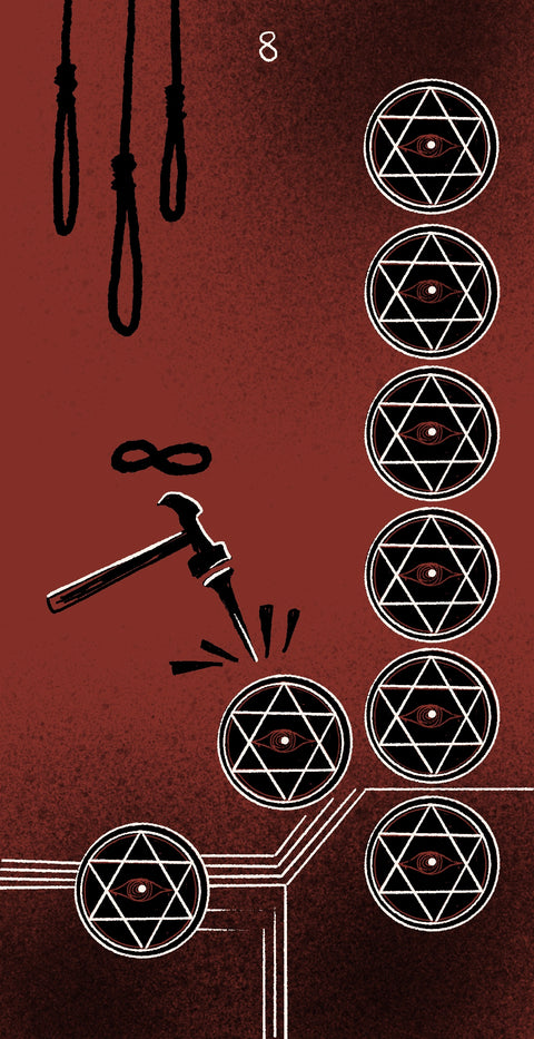 Dirty Red Tarot – Eight of Pentacles