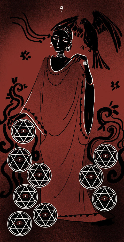 Dirty Red Tarot – Nine of Pentacles