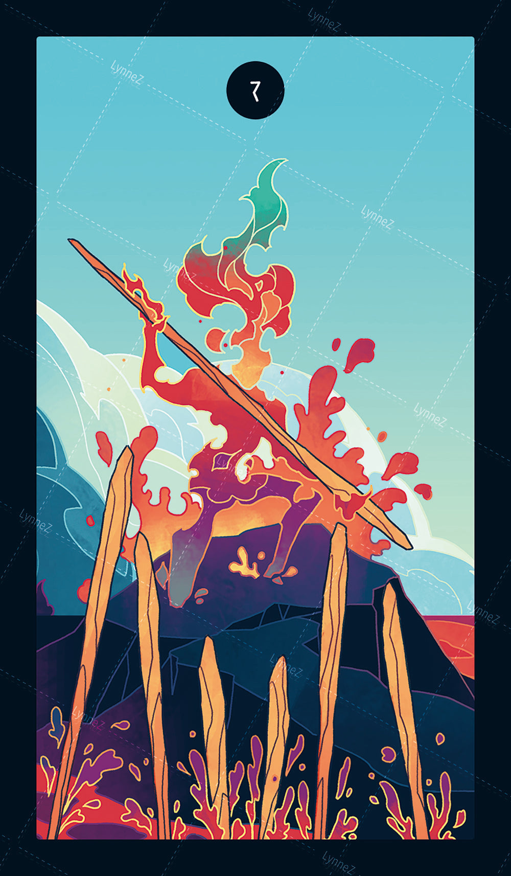 Elemental Strength Tarot – Seven of Wands