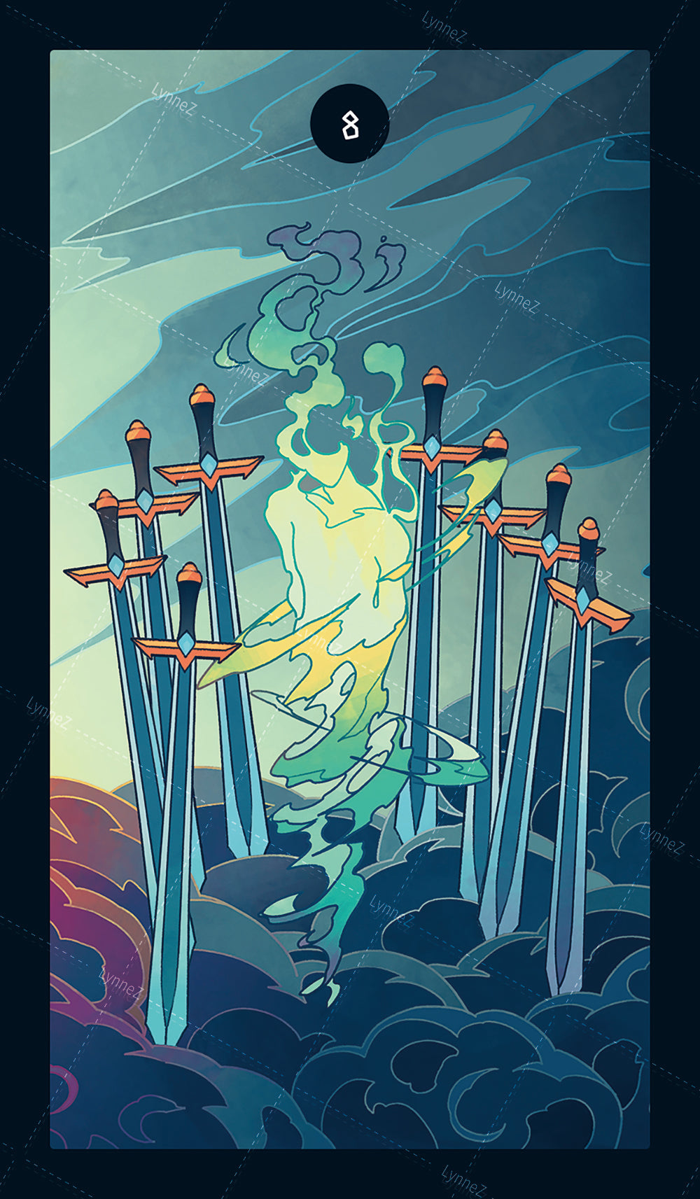 Elemental Strength Tarot – Eight of Swords