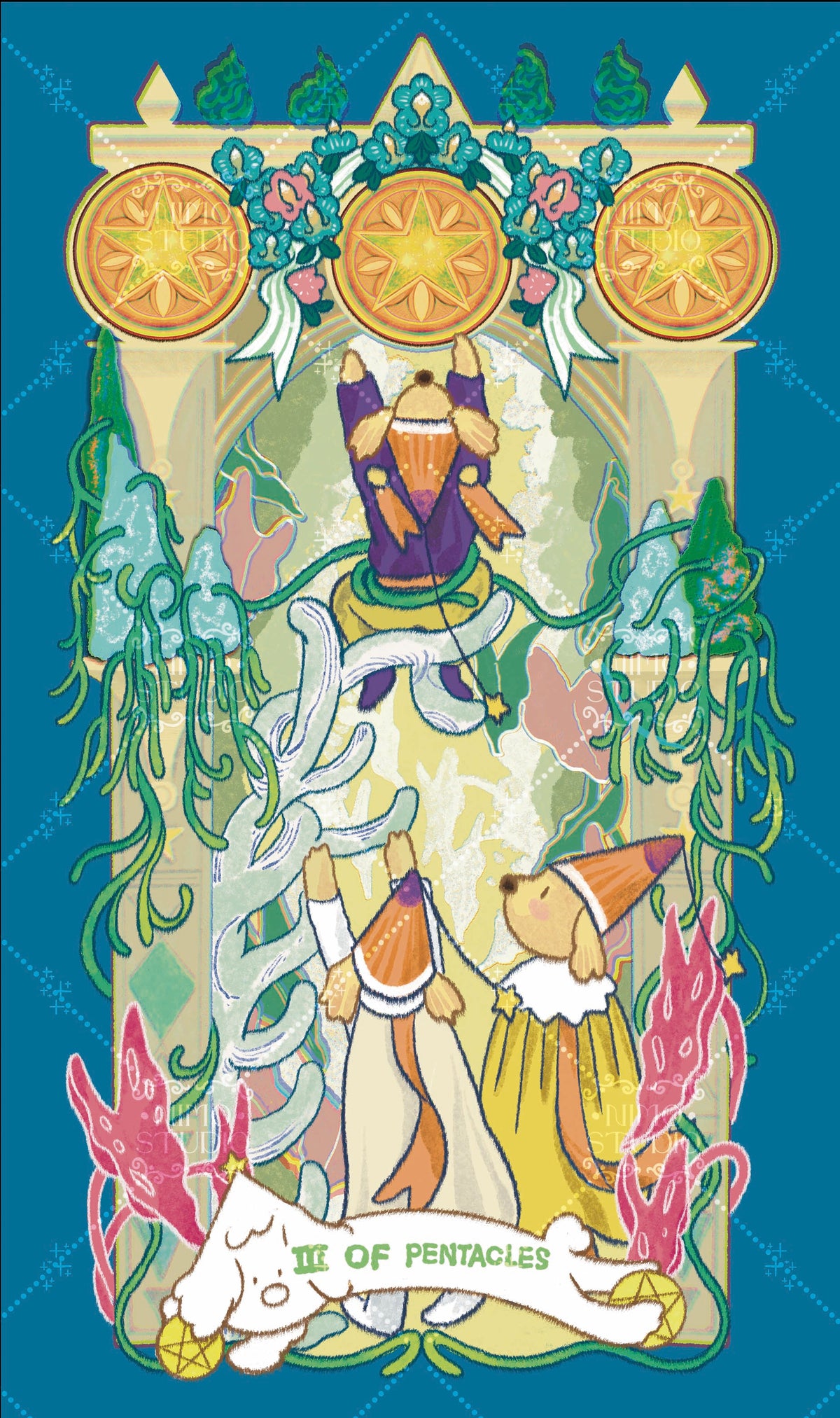 Exotic Flora Tarot – Three of Pentacles