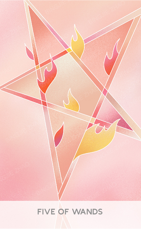 Geometric Dreamland Tarot – Five of Wands